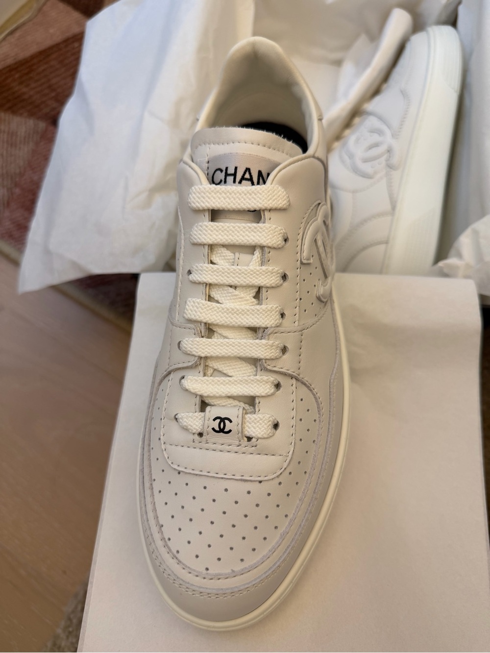 CHANEL Women’s Leather Low-Top Sneakers with CC Logo